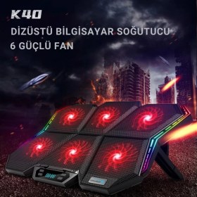 Resim Coofbe LED Işıklı Ayarlanabilir 7 Kademeli Stand 6 Fanlı Göstergeli Notebook Laptop Soğutucu Turbo Fan 