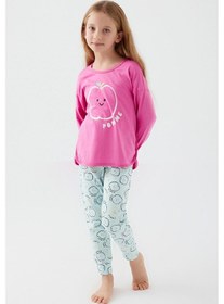 Resim Rolypoly Roly Poly Kız Çocuk Pomme Elma Pamuklu Rahat Kalıp Uzun Kollu Pijama Takım Fuşya 