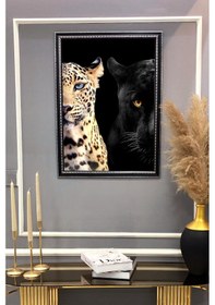 Resim Jaguar Ve Leopar Desenli Dijital Baskılı Kadife Kumaş Çerçeveli Tablo Tbl0063 