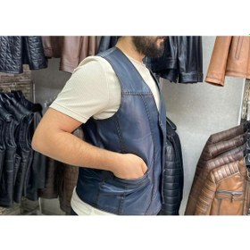 Resim Nyc Giyim Tekstil & Deri Hakiki Deri Lacivert Renk Yelek Slim Fit Kesim Lacivert 