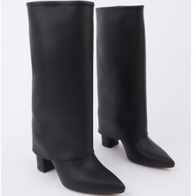 Resim Muggo Rebeca Sivri Burun Kalın Topuklu Kadın Çizme - Siyah 