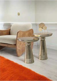 Resim AYLESA Doğal Ahşap 2’li Set Gümüş Renk Jelatin Mantar Yan Sehpa Modern Fiskos Zigon Çiçeklik 