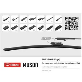 Resim Sılbak Sbe380m Sılecek Supurgesı Muz Tıpı 380mm A, Bc,c2,d Ve U Tıpı Kollar Icın Multı Adaptorlu 