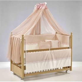 Resim Meltem Kids Mondo Sallanır Ahşap Anne Yanı Beşik - 60x120 CM (Naturel-Pembe) Pembe 