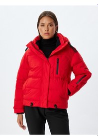 Resim Koton Kayak Montu Su İtici Kapüşonlu Entegre Toz-kar Eteği Detaylı Fermuarlı Cepli Kırmızı 5wak00212ew Kırmızı 