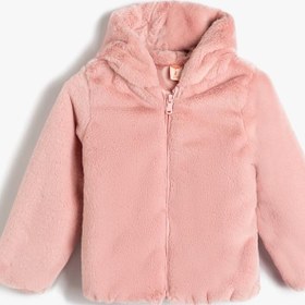 Resim Kız Bebek Kapşonlu Peluş Ceket Fermuarlı Uzun Kollu 