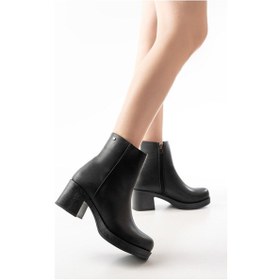 Resim 5109-3022 Siyah Fermuarlı Kalın Topuklu Günlük Kadın Bot Siyah 