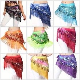 Resim Belly Dancing Belt, Renkli Bel Belly Dance Kalça Eşarp, Sequins Püsküllerle Dansçı Etek 