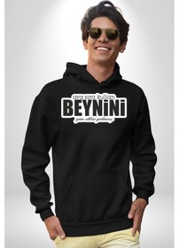Resim Ara Sıra Kullan Beynini Yan Etkisi Yokmuş Yazılı Kadın Erkek Siyah Kapüşonlu Sweatshirt Hoodie Siyah 