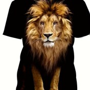 Resim Aslan Baskılı T-shirt, Erkeklerin Yaz için Rahat Sokak Stili Esnek Yuvarlak Yaka Tişörtü 