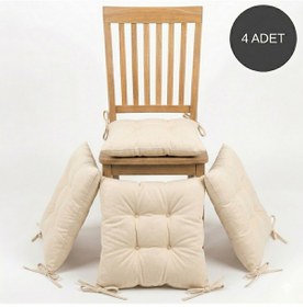 Resim 4 Adet - 40x40 Cm Lüks Süet Dokulu Bej Sandalye Minderi - %100 Silikon Elyaf Dolgulu Yıkanabilir Minder 