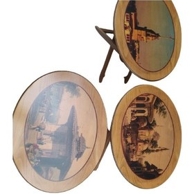 Resim Zigon Sehpa Çanta Çiçek Motif Oval Kayın Torna Ayak Itinalı Paket 