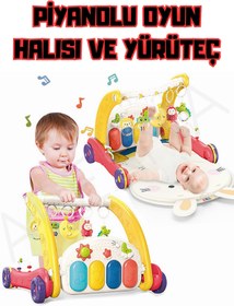 Resim Genel Markalar Oyuncak 2in1 Sesli Işıklı Piyanolu Bebek Yürüteci ve Tavşan Desenli Aktivite Oyun Halısı 