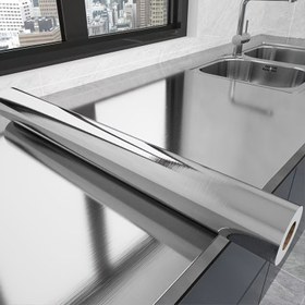 Resim Kendinden yapışkanlı Paslanmaz Çelik Gümüş Dokulu Duvar Kağıdı - Su Geçirmez, Yıkanabilir, Mutfak Dolapları, Lavabo, Buzdolabı, Dolap Kapıları ve Masaüstü Yenileme, Mutfak Dekorasyonu | Modern Mutfak Dekoru | Dayanıklı Duvar Kağıdı 
