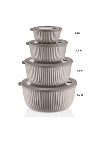 Resim Elegance Serisi Sızdırmaz Kapaklı 4'lü Saklama Kabı Seti Mikrodalga & Buzdolabı Uyumlu Bej 