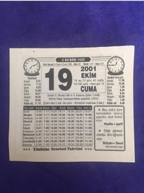 Resim 19 Ekim 2001 Takvim Yaprağı - Nostalji Koleksiyonluk Takvim Yaprağı B 