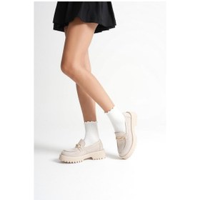 Resim Aral Toka Detaylı Bej Süet Günlük Loafer Ayakkabı Bej Süet 