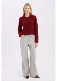 Resim DeFacto Regular Fit Polo Yaka Basic Düz Düğmeli Triko Hırka E2289AX24WNBR93 Bordo 