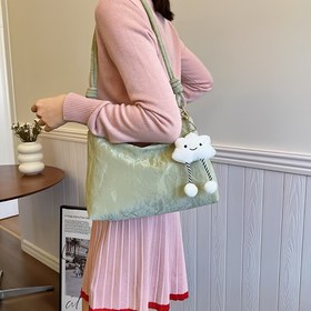 Resim 1 Adet Yazlık Dokulu Benzersiz Çok Amaçlı Tek Omuzlu Kadın Çapraz Çanta, Büyük Kapasiteli, Hafif ve Çıkarılabilir Naylon Kolye ile, Fermuar Kapatma, Polyester Astar, Günlük Kullanım/Şehir Teması için Uygun, Şık Bayan Aksesuar 
