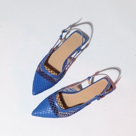Resim Luvishoes Brace Kot Mavi Cilt Fileli Burnu Kapalı Kadın Düz Sandalet Mavi 