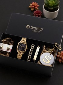 Resim Northwatch Kişiye Özel Kadın Hediye Kutusu – Altın Saat İsimli Bileklik Küpe ve Harfli Anahtarlık Seti 
