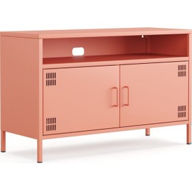 Resim Pera Tv Ünitesi, Tv Dolabı,2 Kapaklı, Açık Raflı 100,50 X 40 X 64,50 Cm Ral 3022 Somon 