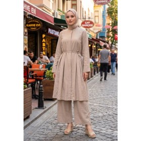 Resim Modestim Kadın Vizon Hakim Yaka Gizli Patlı Bağcıklı Uzun Tunik Rahat Kalıp Yazlık Şık Tesettür Ikili Takım 
