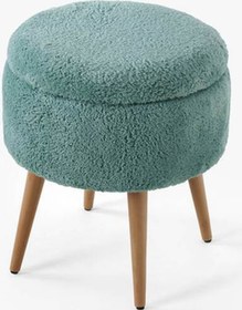 Resim Teddy Ahşap Ayaklı Sandıklı Yuvarlak Puf Makyaj Masası Pufu - Dekoratif Ayak Uzatma Pufu Yeşil 