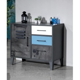 Resim Bengi Ticaret Şifonyer Urlu Mix Ironi Inovasyon Model Üç Çekmece ve Dolap Detaylı Mavi - Gri Renk Uyumu El Yapım 