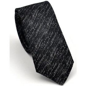 Resim Gaffy Füme Gri Kırcıl Desenli Siyah Dokuma Kumaş Mendilli Slim Fit Kravat // Sdk230918 Gri - Siyah 