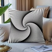 Resim 1 adet Geometri Yastık Kılıfı, Siyah Beyaz Çizgili Noktalı Izgara Deseni Yastık Kılıfı 44.96x44.96 cm Çift Taraflı Desen, İçi Dahil Değildir 