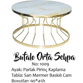 Resim Brc Bufalo Sehpa Orta Model Sarı 1009 Mermer Temper Cam Metal Tra 
