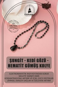 Resim OSMANLI DOĞAL TAŞ Şungit-kedi Gözü-hematit Doğal Taş Kolye 