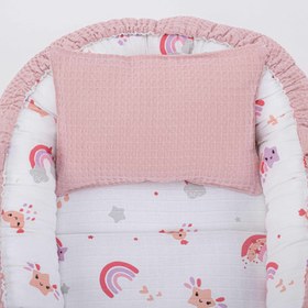 Resim Babynest ve Yastık - Çift Taraflı - Pudra Petek - Pembe Gökkuşağı 