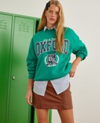 Resim Slogan Baskılı Kolej Sweatshirt İçi Polarlı 