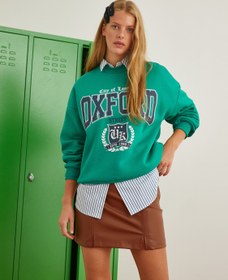 Resim Slogan Baskılı Kolej Sweatshirt İçi Polarlı 