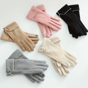 Resim 1 Çift Kadınlar İçin Kışlık Polar Astarlı Rüzgar Geçirmez ve Soğuğa Dayanıklı Dokunmatik Ekran Uyumlu Parmaksız Eldiven, Sol ve Sağ El 