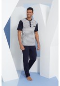 Resim Kly 2116 Erkek Kısa Kol Düğmeli Midi Yaka Pijama Takım 001 