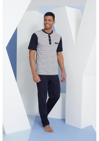Resim Kly 2116 Erkek Kısa Kol Düğmeli Midi Yaka Pijama Takım 001 