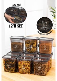 Resim Vienev Beyaz Serigrafi Etiketli 12li Peggy Dikdörtgen Baharatlık Seti 1150 Ml Antrasit Beyaz 