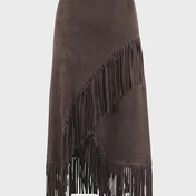 Resim Kadınlar için Şık Düz Renk Asimetrik Püsküllü Yüksek Bel Orta-Uzun Etek 