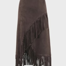 Resim Kadınlar için Şık Düz Renk Asimetrik Püsküllü Yüksek Bel Orta-Uzun Etek 