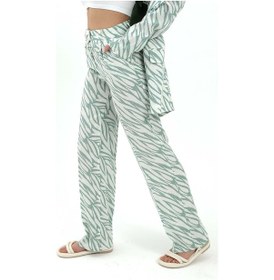 Resim Wpr Zebra Desen Yüksek Bel Keten Pantolon - Mint Yeşili-mint Yeşili Mint Yeşili 