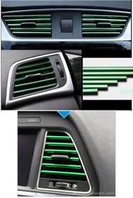 Resim MeyZone Araç Içi Klima Izgara Hava Çıkış Dekoratif Şeritler Klima Şerit Krom Yeşil 