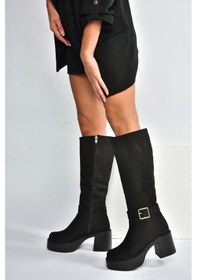 Resim Fox Shoes V726454102 Siyah Süet Kalın Topuklu Klasik Kadın Çizme Siyah-Süet 