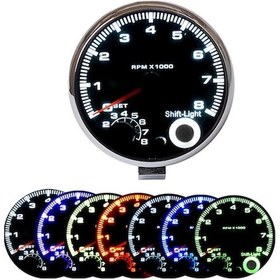 Resim 12v Benzinli Araçlar İçin 95mm 3.75" Krom Kapaklı, Siyah Ekranlı, Renkli Işıklı 0-8000 Rpm Tachometre Gösterge 