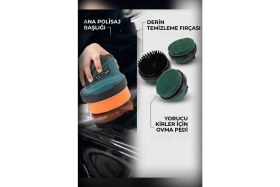 Resim Assur 2000 Mah. 10 cm Parlatma Yüzeyi, Sünger - Fırça - Zımpara Seti Mavi Mini Şarjlı Polisaj Makinesi 