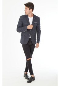 Resim Sposo 5103 Dar Kalıp Örme Kumaş Lacivert Erkek Blazer Ceket Lacivert 