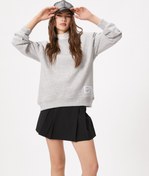 Resim Şardonlu Bisiklet Yaka Sweatshirt Arkası Fermuarlı Etiket Baskılı 