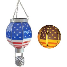 Resim Hangfox Güneş Enerjili Küçük Bayrak Desenli Açık Hava Balonu Lambası - Bahçe, Veranda Ve Bahçe İçin Isınma Işığı Ve Dekoratif Aydınlatma 